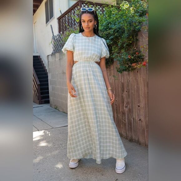 Show Me Your MuMu Eloise Green Gingham Cut Out Maxi Dress Size Extra Small NWT - Picture 5 of 11